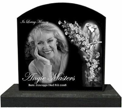 Laser Etched Black Granite Headstone with Granite Base