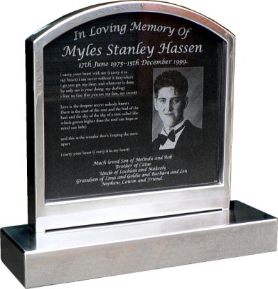 Granite Inlaid Headstone with Stainless Steel Surround