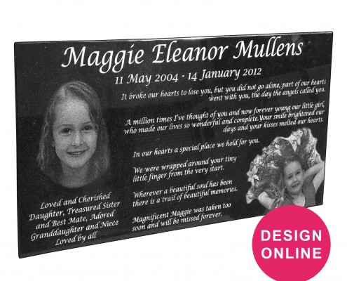 Laser etched granite plaque