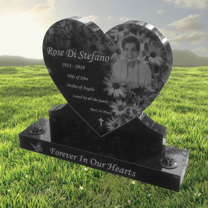 Laser etched black granite headstone made in Perth