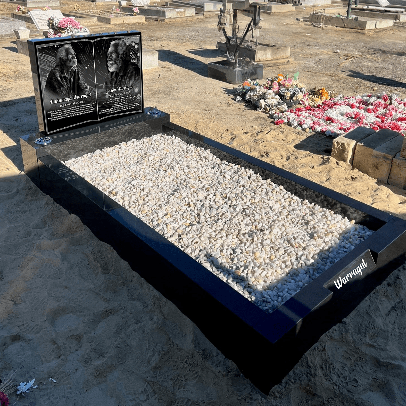 Laser etched book style full granite monument