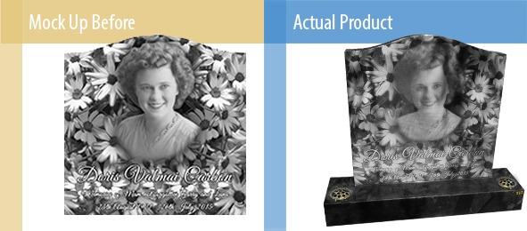 Before and After – Carbon Laser etched headstone and base
