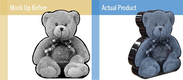 Before and After – Teddy Bear Custom made laser etched headstone