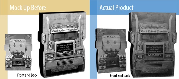 Before and After – Truck custom Headstone laser etched